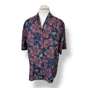 Sellecca Women’s Short Sleeve Button Down Shirt VTG 80s/90s Cottagecore Navy 16